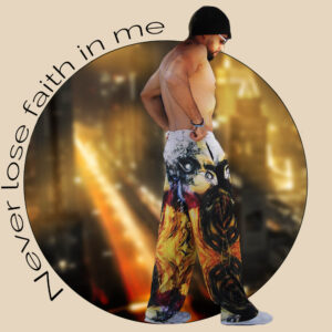 Image of side men's wide leg pants with Art print